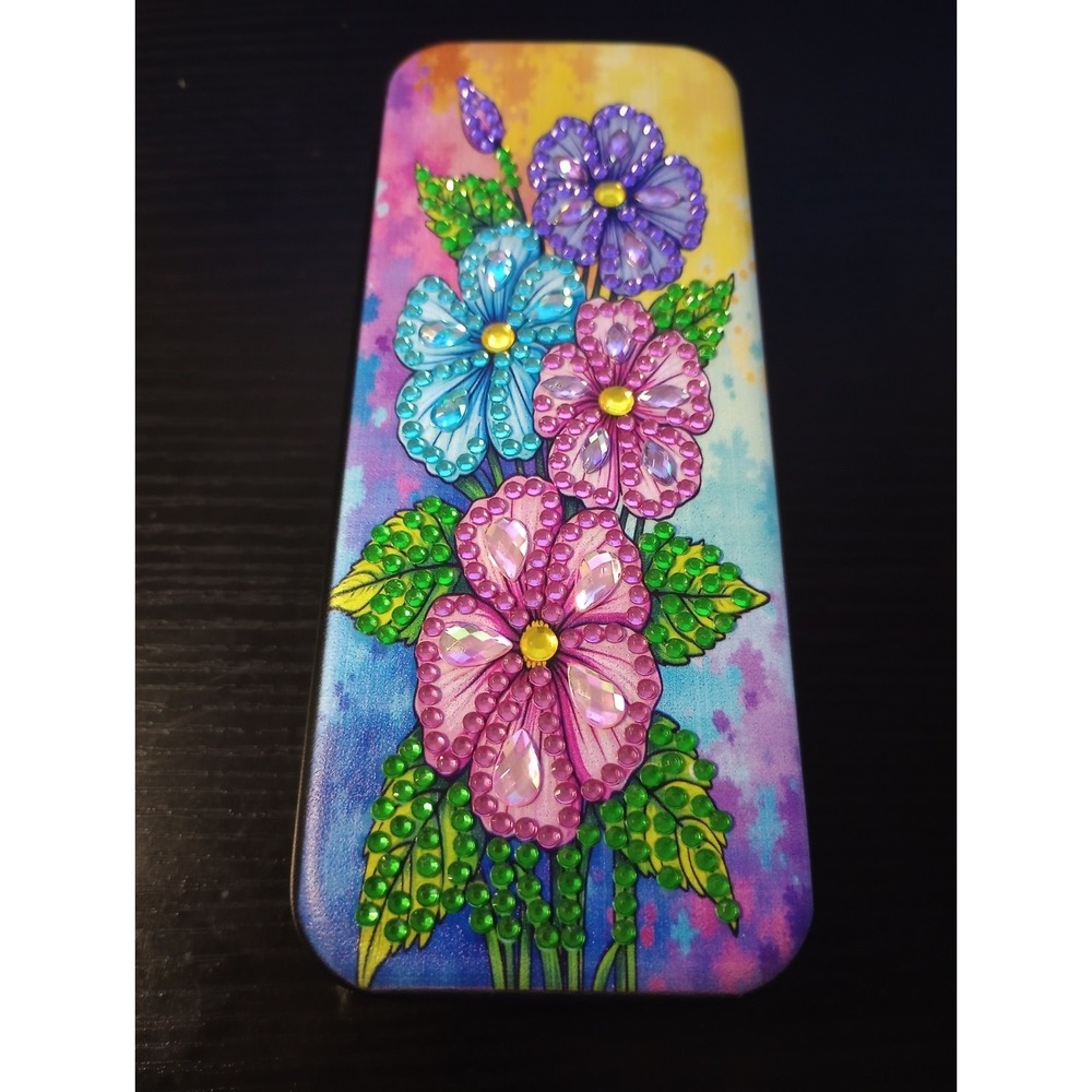 Handmade Diamond Painted Eyeglass Case Floral Rhinestone Glasses Holder Colorful